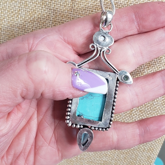 Turquoise necklace, 925 silver turquoise blue topaz pendant necklace - Picture 13 of 14